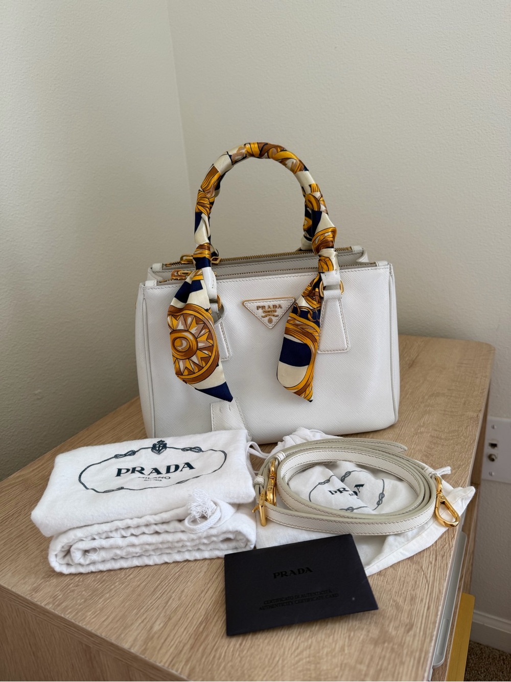 Authentic Prada White Saffiano Leather Top-Handle Satchel